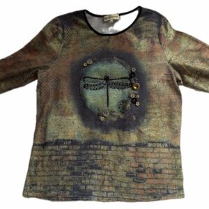 Cottagecore Long Sleeve Top with Dragonfly Buttons Design